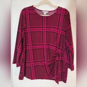 Liz Claiborne Pink and Black Plaid Blouse